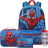 Get Trend Marvel Spider-Man Boys Backpack Set 4 Pc with Insulated Lunch Bag, Pencil Case &amp; BPA Free Water Bottle for School, Gifts for Boys (Blue/Multi Spiderman)