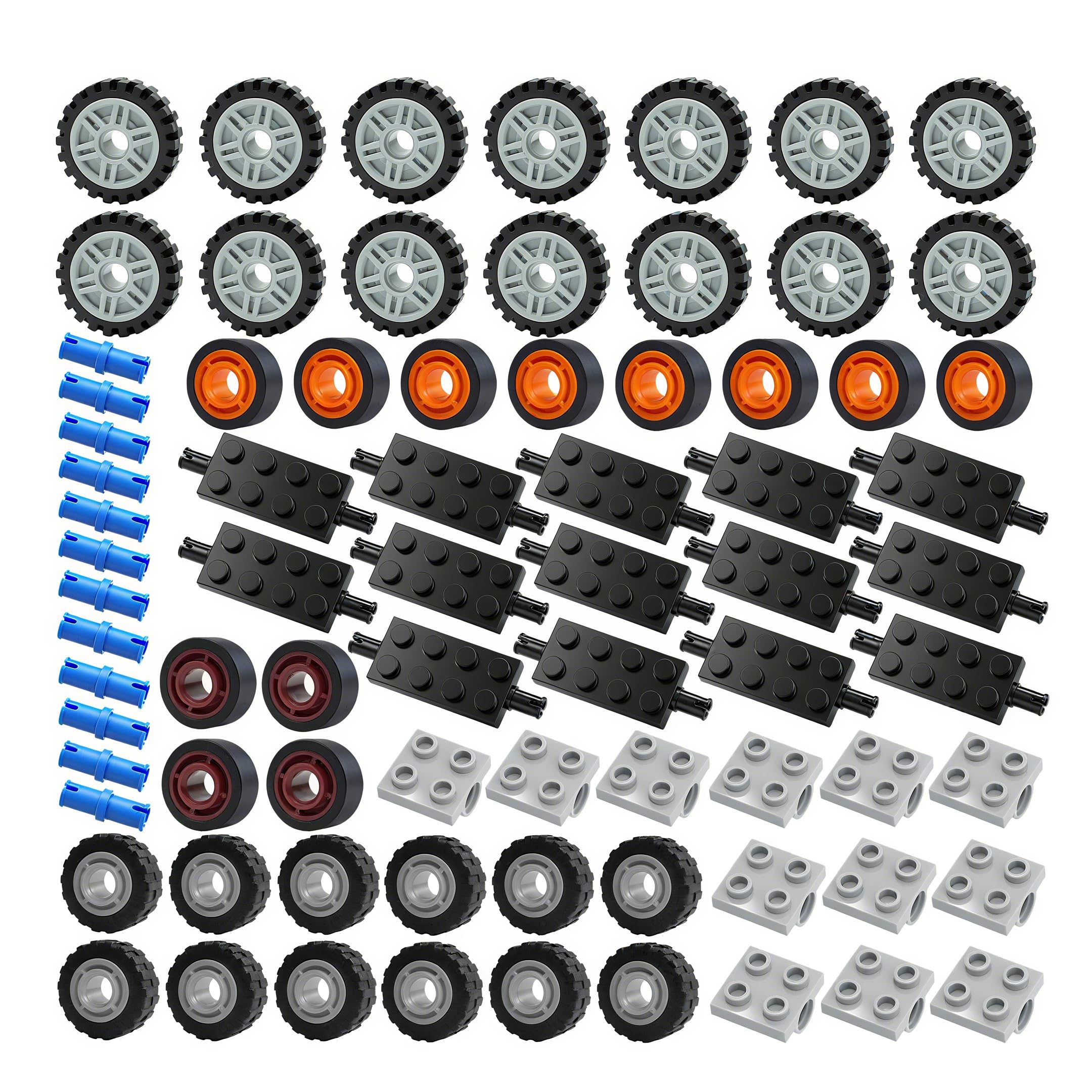 Pasacho Wheels and Axles Set Tires, 118pcs City Car Parts Kits, Vehicle Truck Parts Classic Pieces Accessories, Construction Bulk Bricks Building Blocks Toys