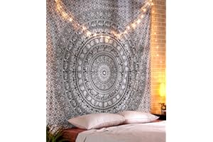 RAJRANG Indian Mandala Large Tapestry Wall Hanging Black And White Elephant Cotton Aesthetic Tapestries For Bedroom Hippie Beach Bohemian Boho Decor Table Cloth Queen 90x84 Inches