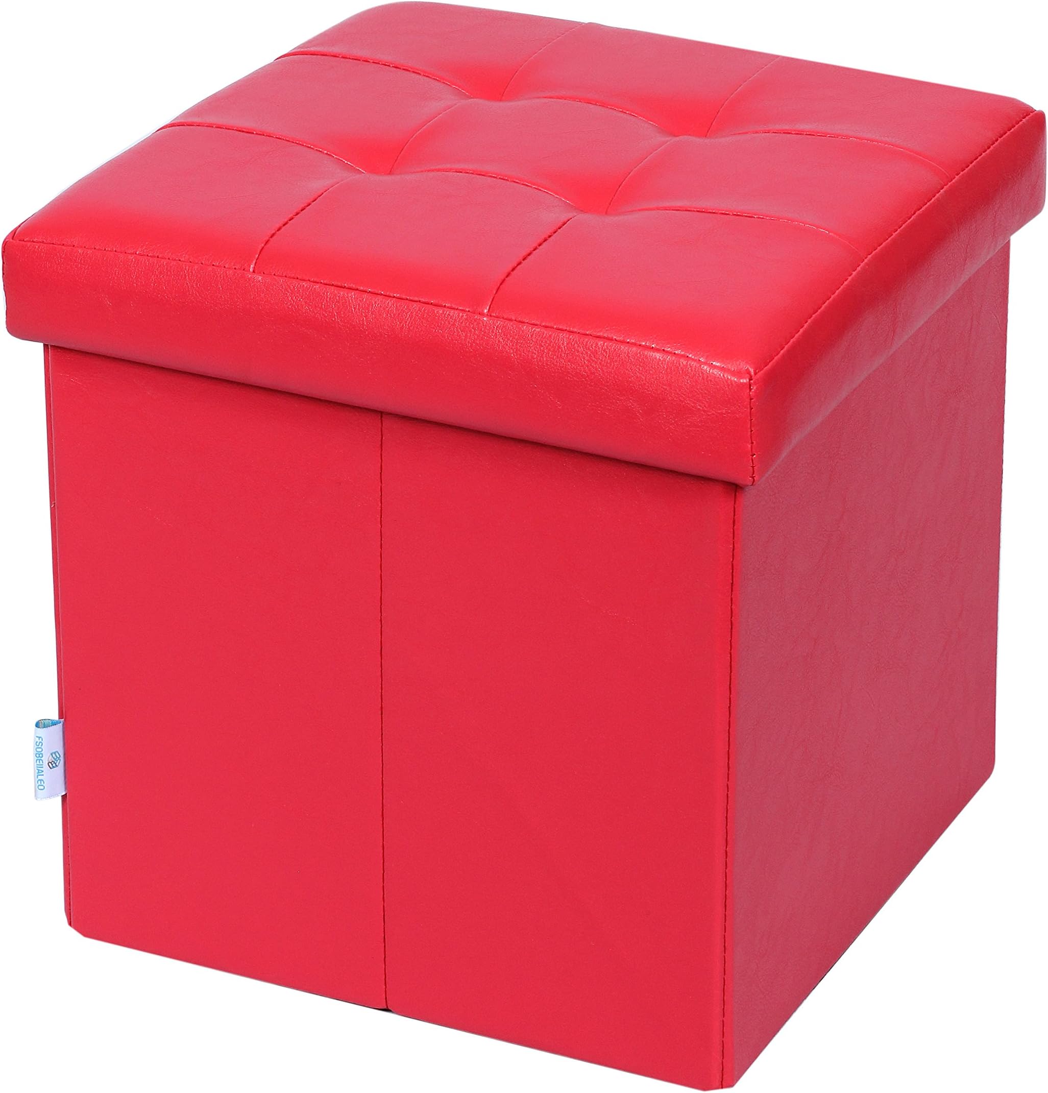 Fsobellaleo Faux Leather Folding Storage Ottoman for Baby Footrest Box Red 12.6"X12.6"X12.6