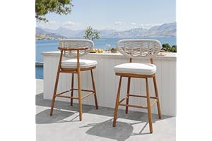 Garden Story Outdoor Bar Stools Set of 2,Woven Barstools with Rattan Back,29'' Outdoor Bar Height Stools Wicker,Patio Bar Chairs Boho Bar Stool,Counter Height Bar Stool Aluminum (Teak, 2PCS)