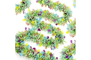 MUWOOB 33Ft Green Tinsel Garland with Colorful Eggs & Metallic Easter Eggs for Mantle & Tree Decor, Indoor/Outdoor
