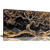 JKWALL77 Gold Trees Canvas Wall Art for Living Room - Black Art Wall Decor for Bedroom - Office Artwork Wall Decor Size 20