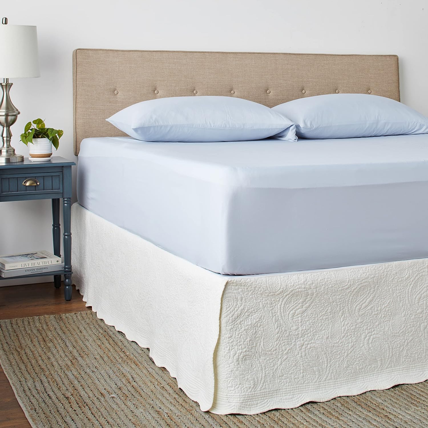 Greenland Home Paisley Quilted Bed Skirt, Ivory, King: Home & Kitchen