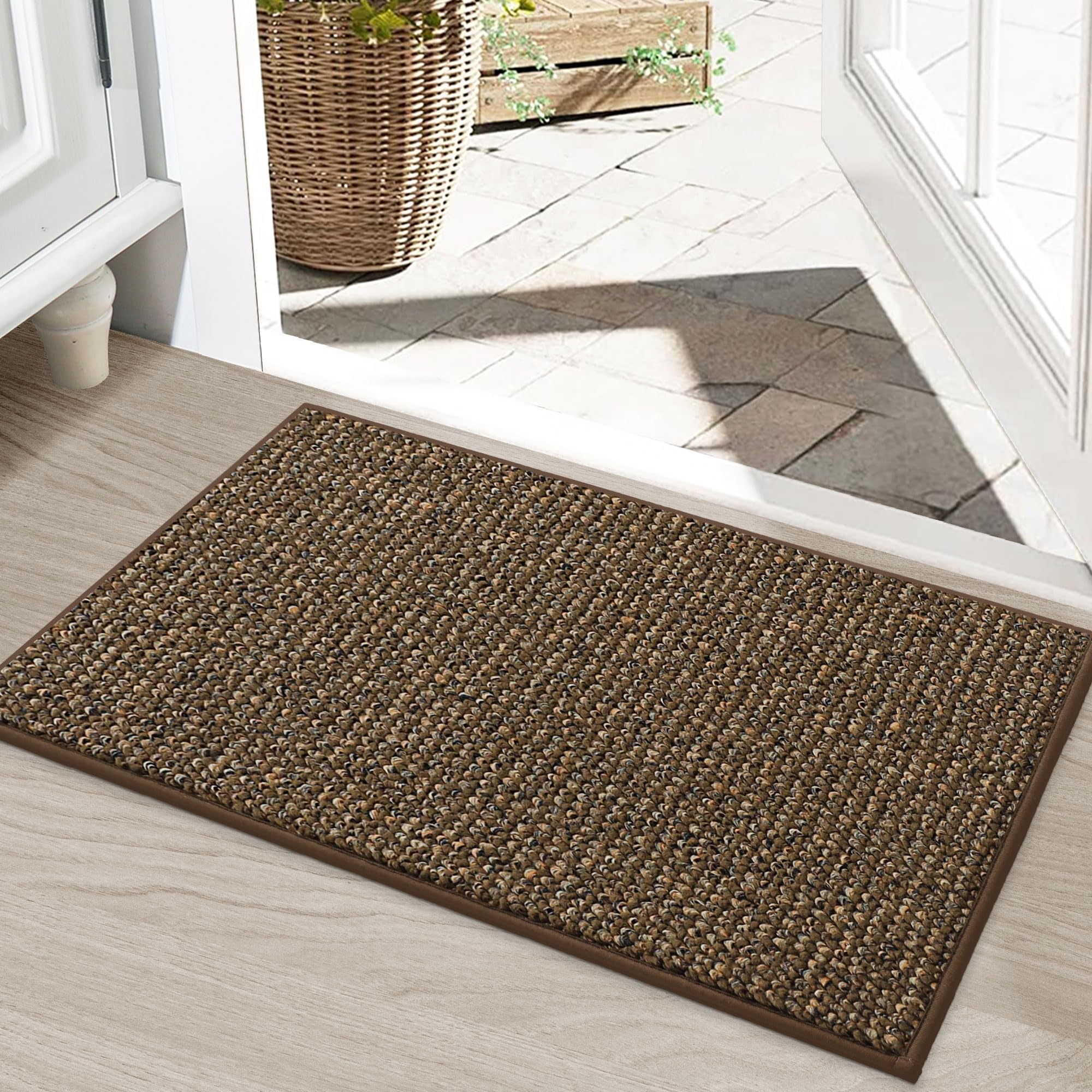 Photo 1 of BEQHAUSE Dirt Trapper Door Mat 20" x 32", Non-Slip Washable Doormats Entrance Mat, Dirt Resistant and Absorbent Welcome Mat, Low Profile Floor Mats for Front Back Door and Entryway, Brown