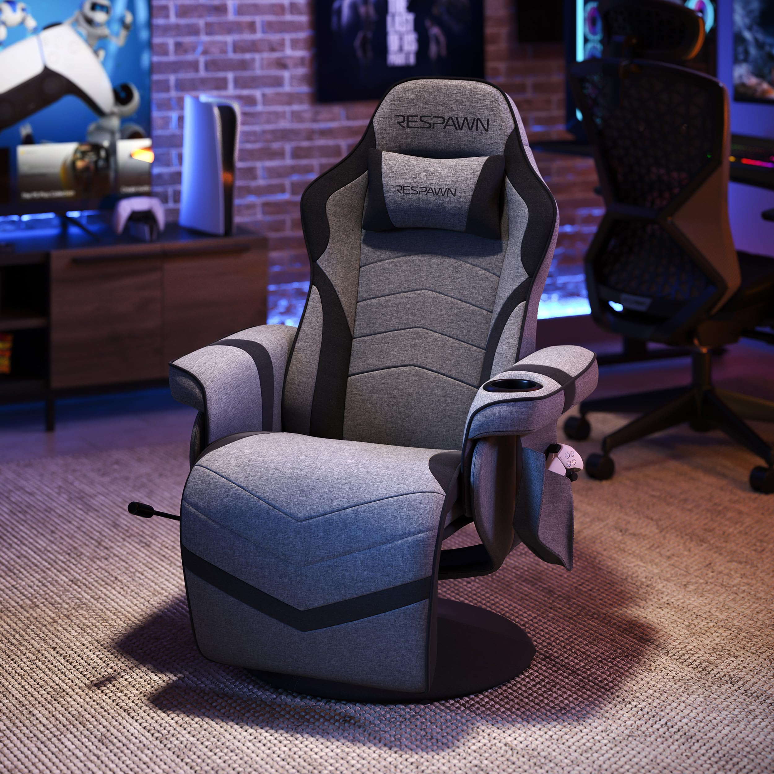 Photo 1 of Respawn 900 Console Gaming Recliner with Footrest and Lumbar Support - Comfortable Ergonomic Gaming Chair with Headrest, No Wheels, Reclining, Heavy Duty, Racing Style Video Game Chairs - Gray Fabric