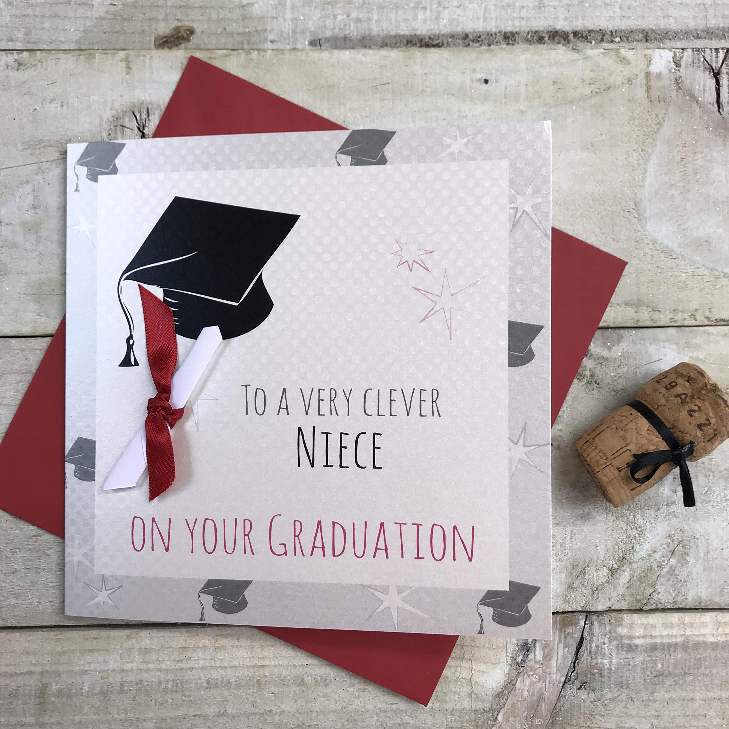 WHITE COTTON CARDS To A VERY CLEVER NIECE ON YOUR GRADUATION, Handmade Graduation Card - Code G15-N,White,16cm x 16cm