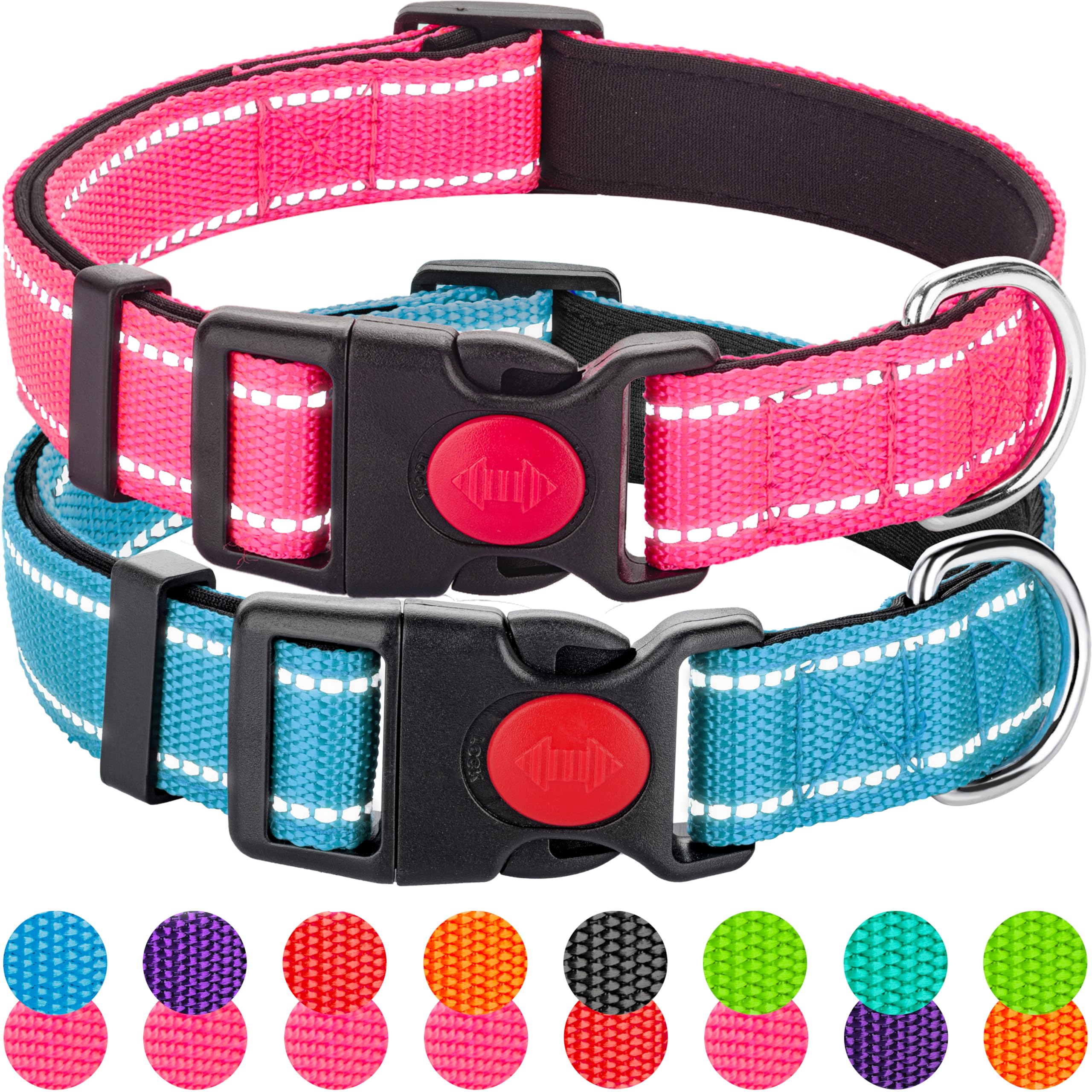 Photo 1 of 2 Pack Reflective Dog Collars for Medium Large and Small Breed Dogs Male Female,Padded Soft Durable Nylon Neoprene Collar for Puppy Dogs Girl Boy with Quick Release Safety Buckle,Pink,Blue,S