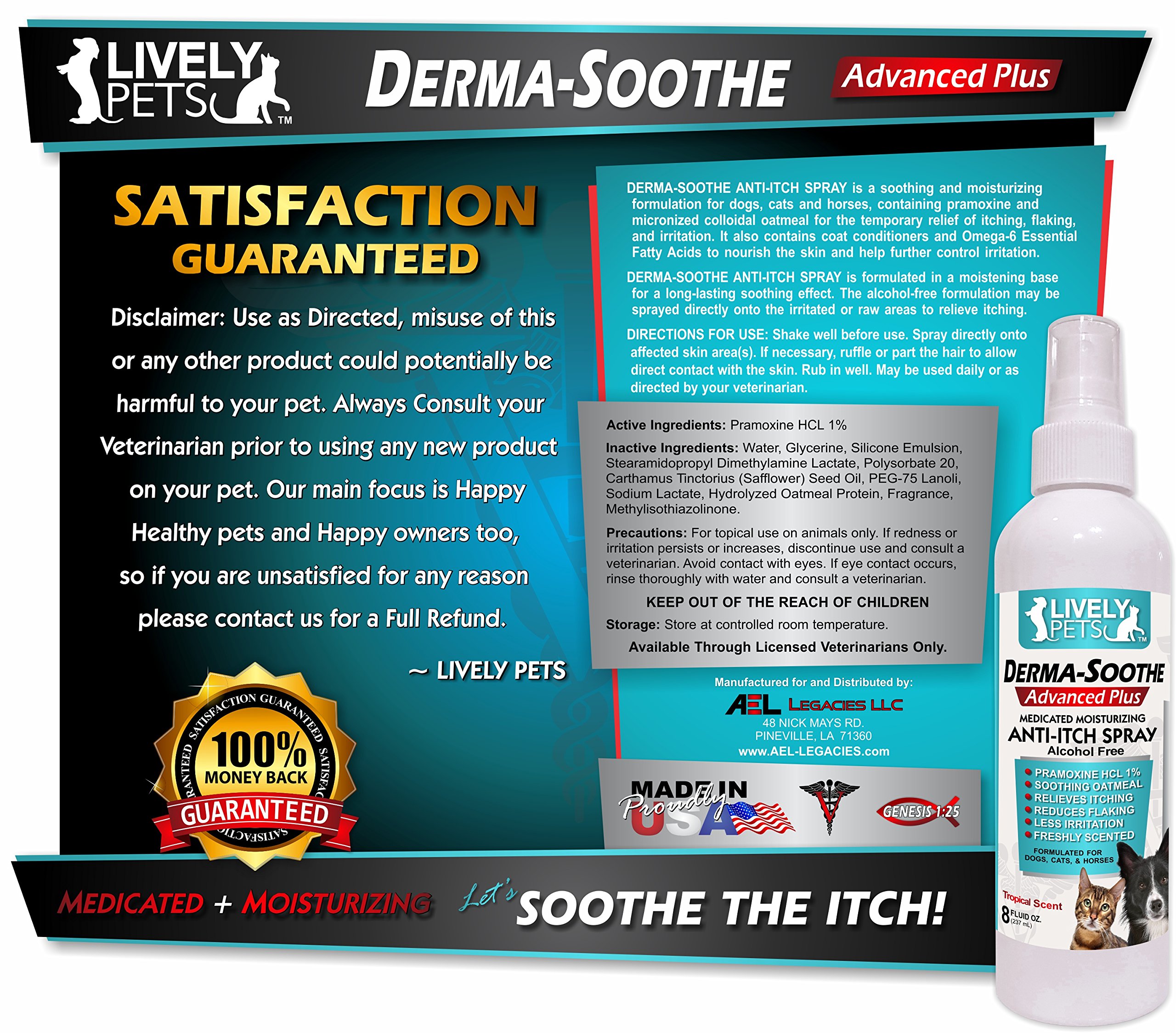 DermaSoothe Medicated Anti Itch Oatmeal Spray for Dog Dry Skin Hot