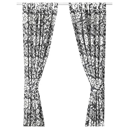 Ikea Kungslilja Curtains With Tie Backs 1 Pair Grey White
