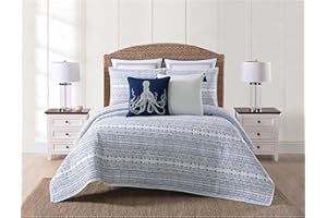 Oceanfront Resort Reef White and Blue Cotton 2-Piece Twin XL Quilt Set, coastal Themed, for Men and Women, OEKO-TEX Certified Confidence