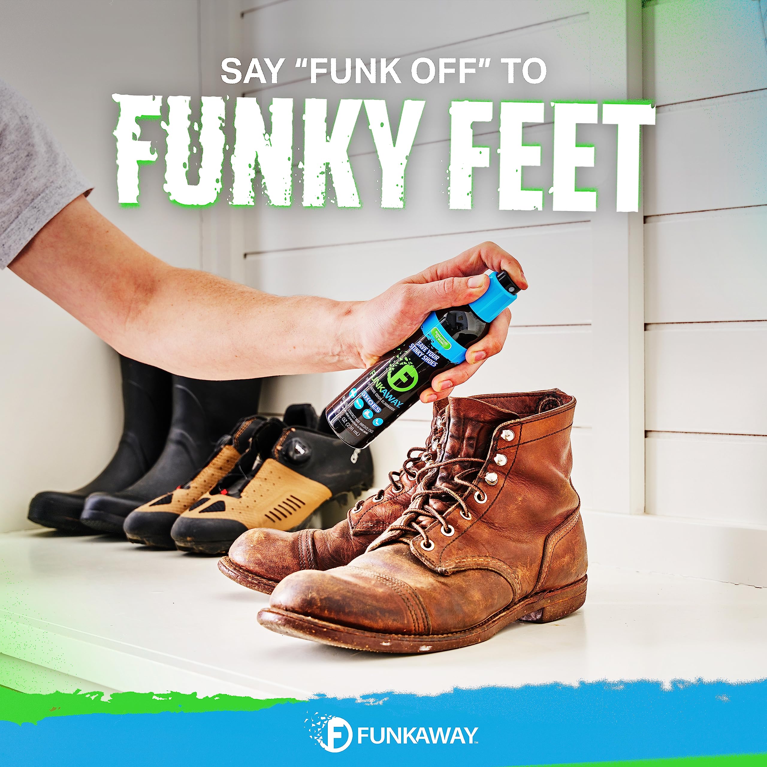 FunkAway Odor Eliminating Spray for Shoes, Skates, Work Boots & More, 8 oz., Extreme Odor Eliminator, Perfect for Stinky Stuff You Can't Put in the Wash