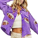 SeekMe Women's Cropped Corduroy Jacket Football Sequin Patched Short Button Raw Hem Jacket Coat