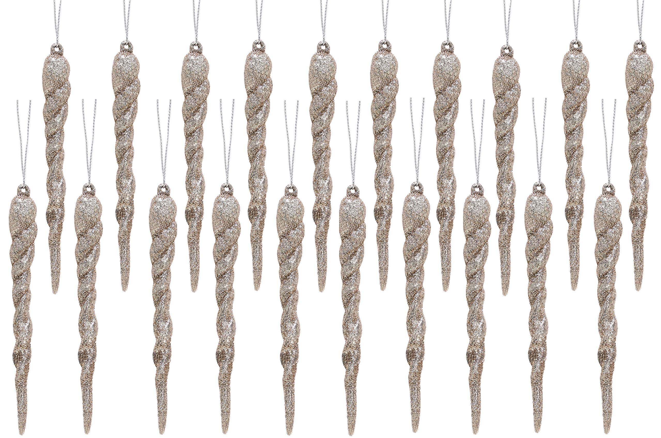 Christmas Concepts® 120mm (4.8") Glitter Icicle Decorations Christmas Tree Trims (CHAMPAGNE, 20)