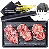 Extra Thick Fast Defrosting Tray - Dishwasher Safe Large Thawing Plate with Drip Tray Set - Non-Stick Coated Thawing Board fo