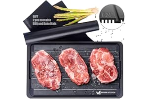 MIRRA KITCHEN Extra Thick Fast Defrosting Tray - Dishwasher Safe Large Thawing Plate with Drip Tray Set - Non-Stick Coated Thawing Board for Frozen Meat and Food - No Plug Natural Defrost Miracle Thaw Master Mat