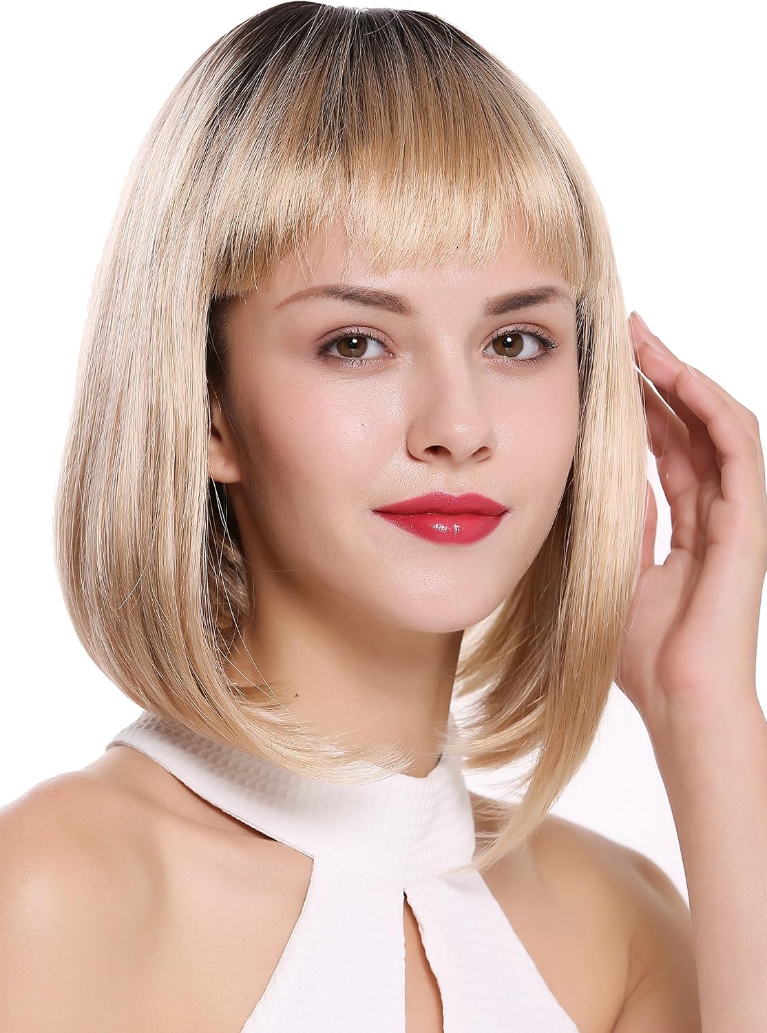 WIG ME UP - DW-2140Q-YS834S4 Lady Quality Wig Bob Longbob short smooth straight fringe bangs ombre mix dark brown blond - Image 3