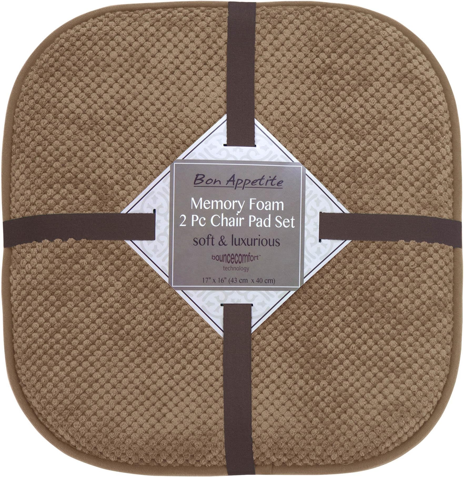 Bounce Comfort Bon Appetite Memory Foam 17 x 16 in. Cushioned Chair Pad, Set of 2 Linen
