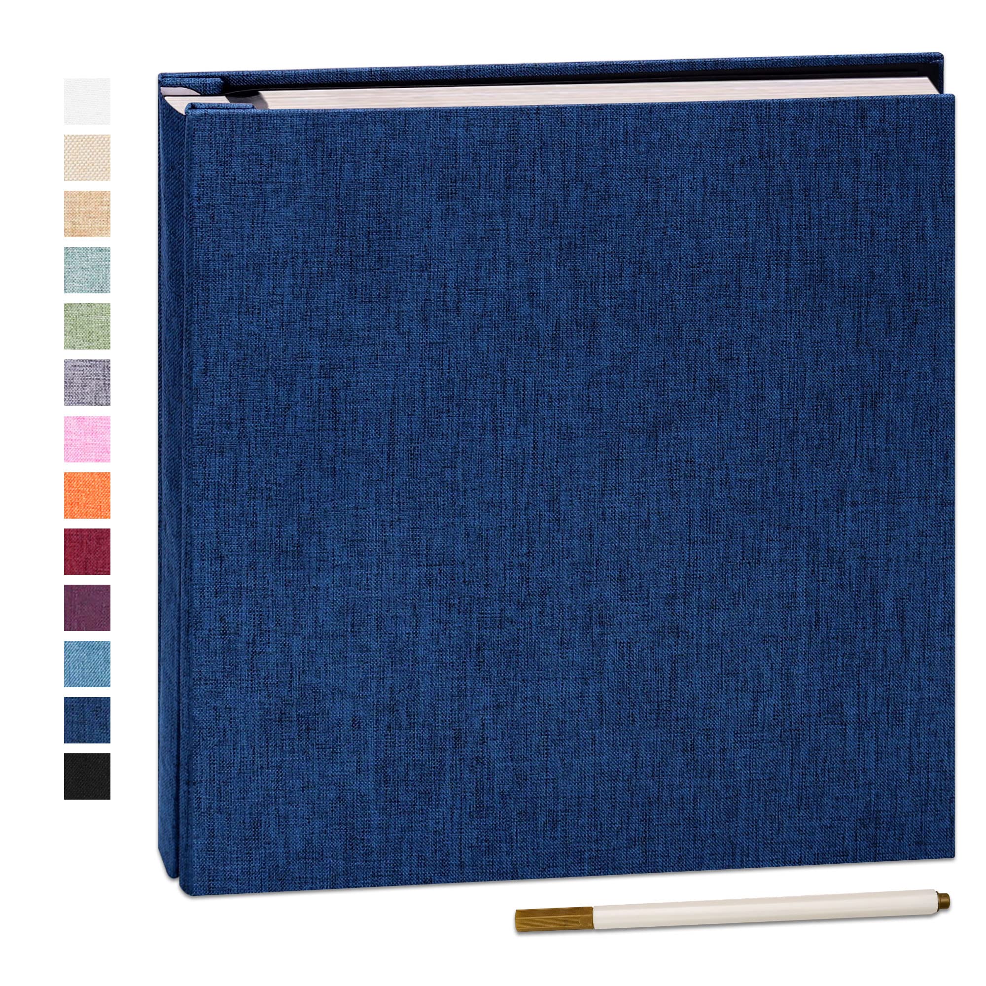 Yopih Adhesive Photo Album 28x27cm with 40 Pages Fits 10 x 15 cm Linen Cover Scrapbooking DIY Photo Album with A Metallic Pen Save Baby Growth Wedding Travel Blue