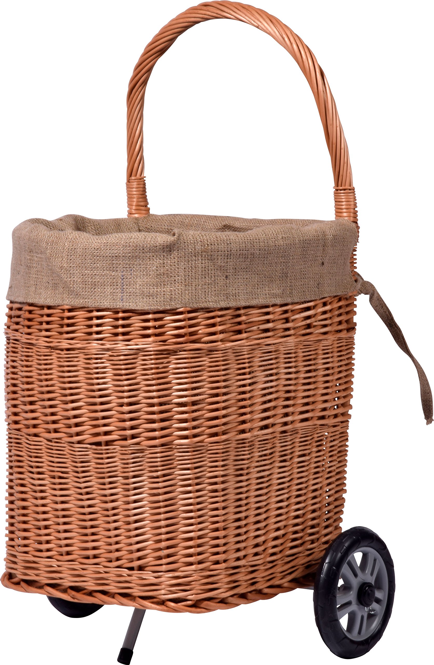 dobar Practical Fireplace Wood Wagon Peeled Willow Log Basket with Sturdy Plastic Wheels – Brown, 44 X 40 X 93 cm