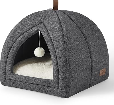 Bedsure Cat Cave Bed Igloo with Removable Washable Cushion 40x40x40cm Dark Grey