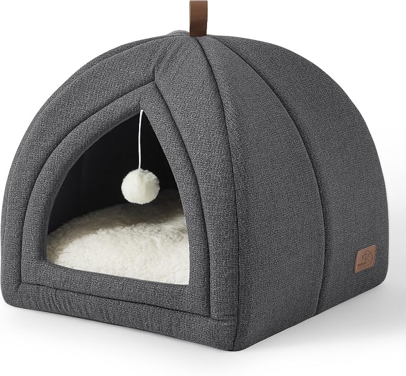 Bedsure Cat Cave Bed Igloo with Removable Washable Cushion 40x40x40cm Dark Grey