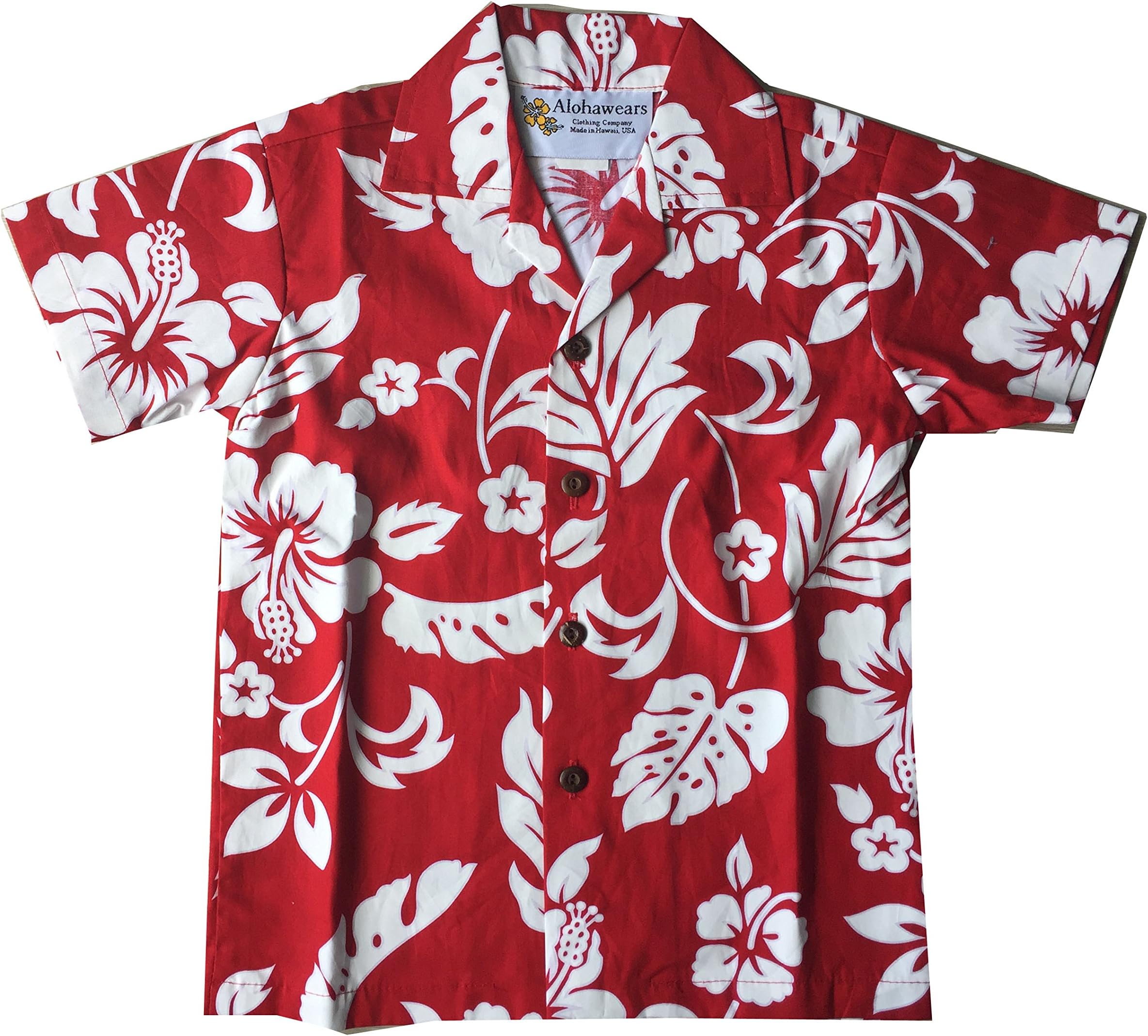 Made in Hawaii ! Boy's Classic Hibiscus Christmas Wedding Luau Cruise Hawaiian Aloha Shirt
