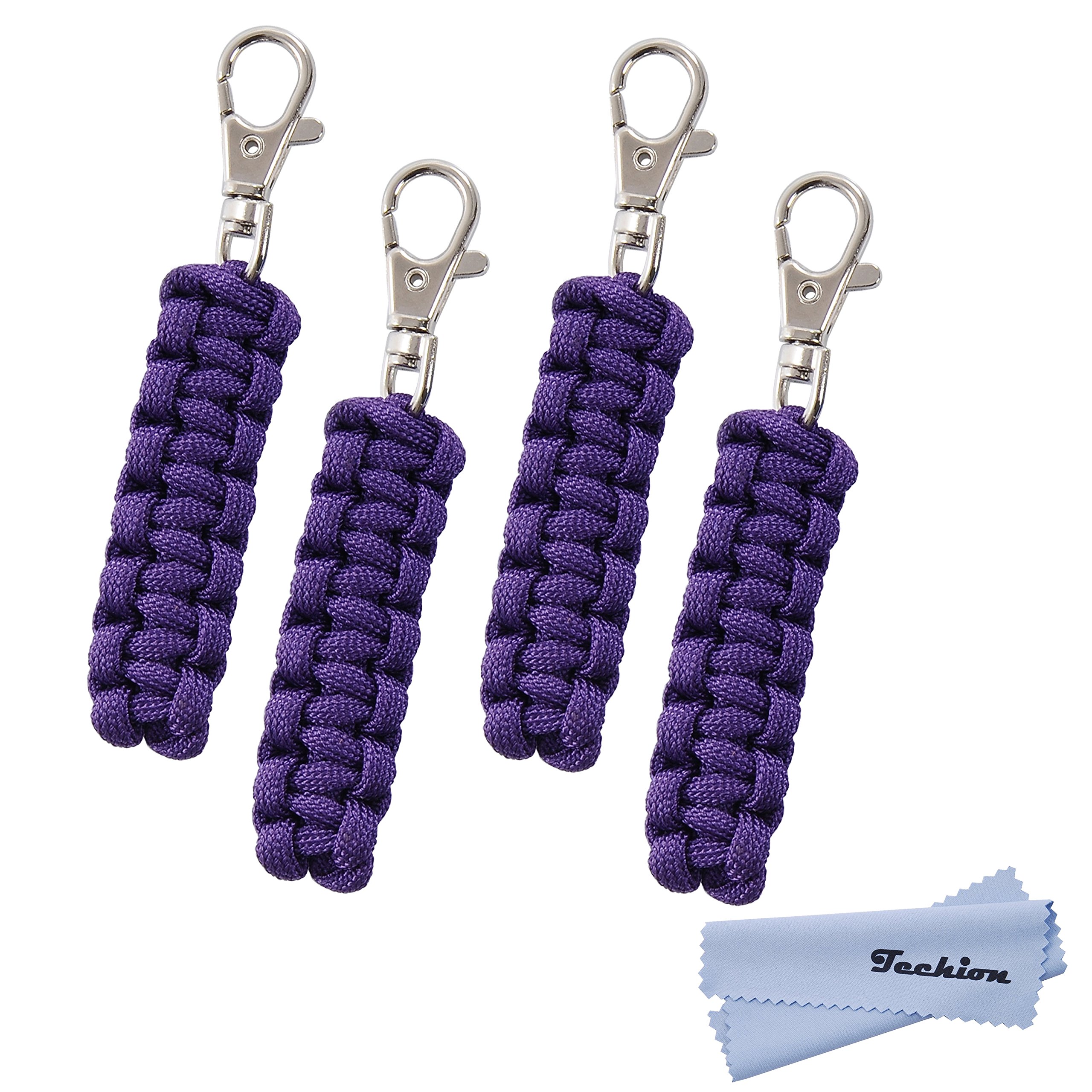 Techion 4 Pack Paracord Zipper Pulls for Backpacks, Tents, Trolley Cases, Traveling Cases, Jackets and Many Other Items That with Zippers (Purple)