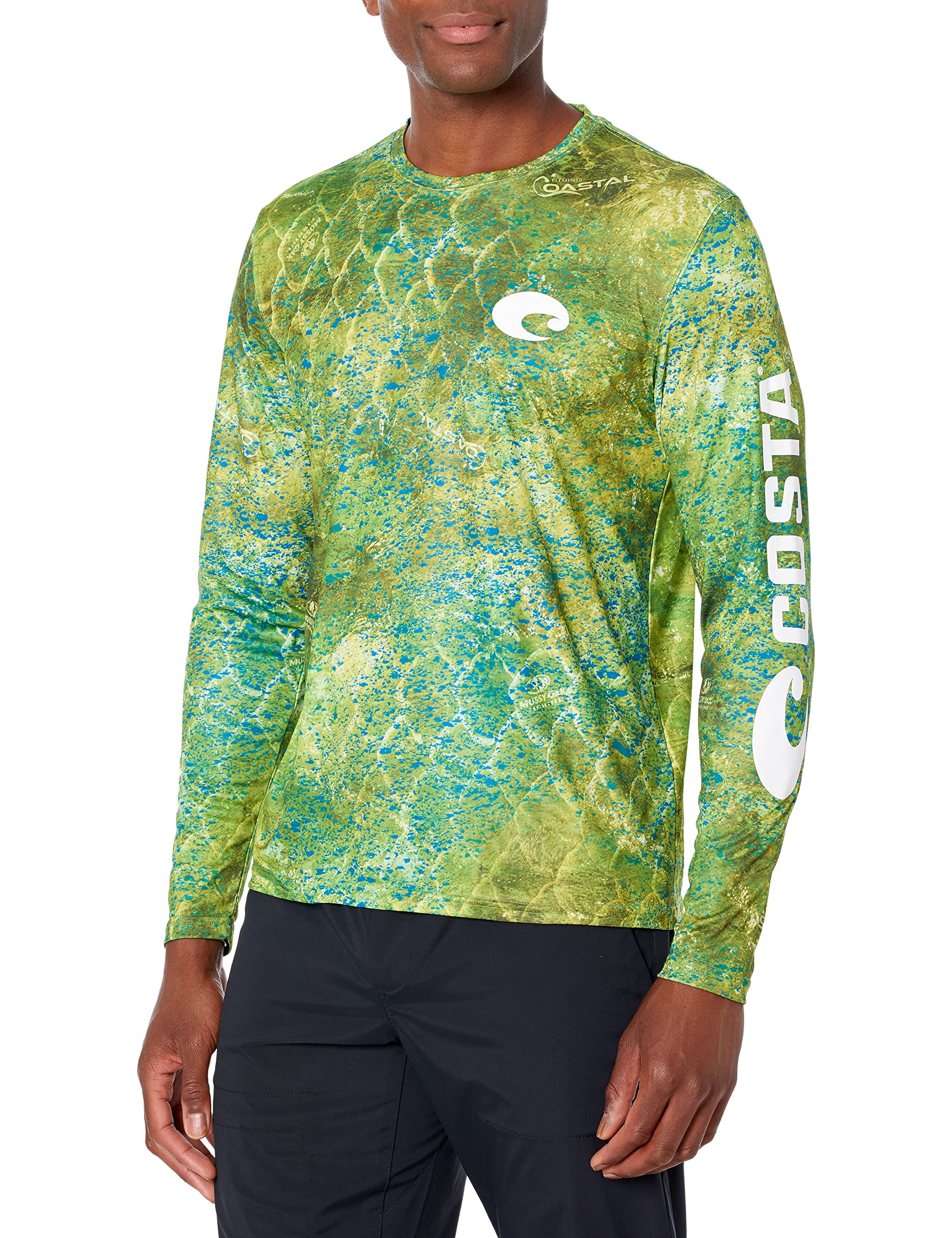 Costa Del Mar Mens Tech Mossy Oak Coastal Crewneck Long Sleeve T Shirt, Mahi Green, Large US
