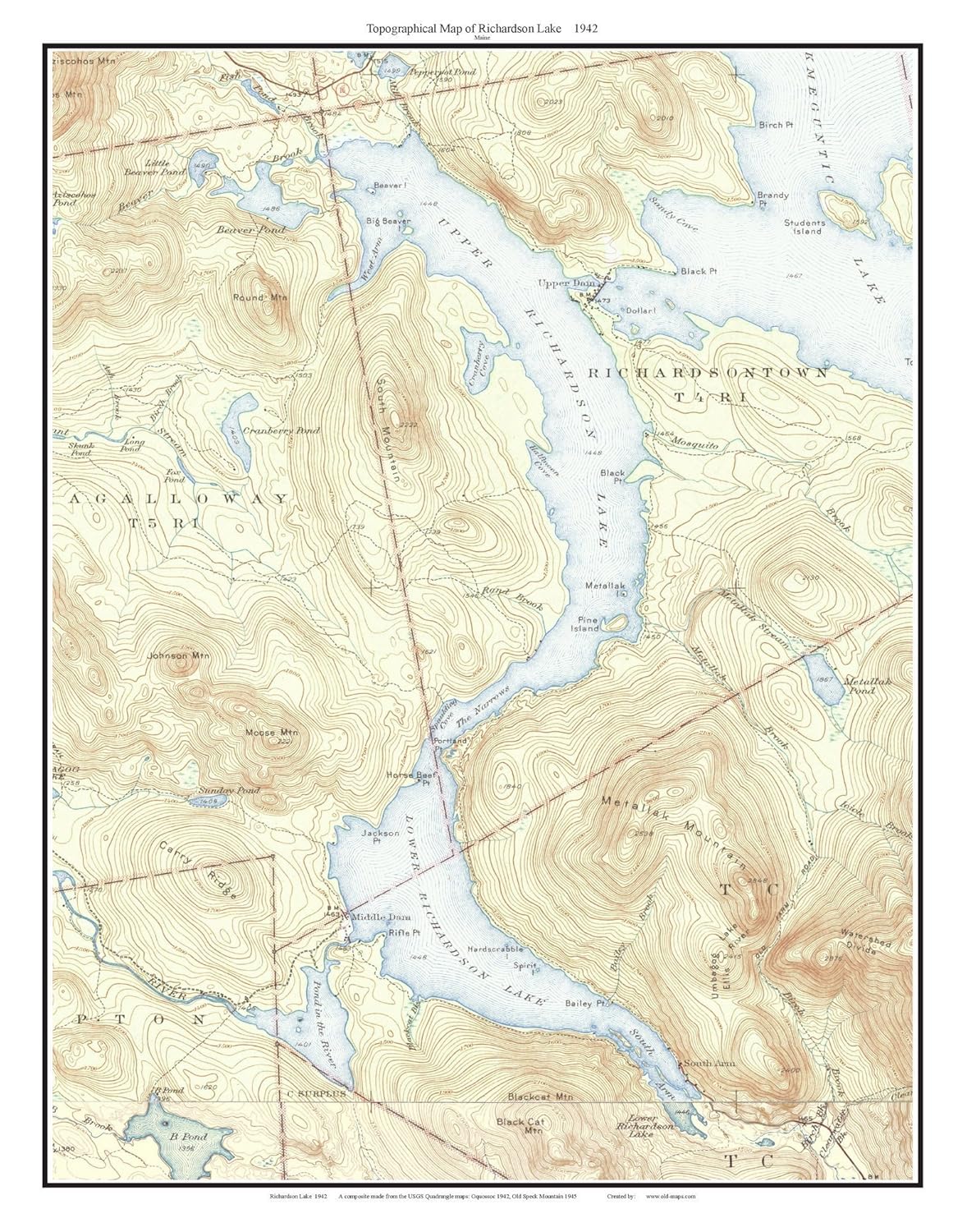 Amazon Com Richardson Lake 1942 Old Topographic Map Usgs Custom Composite Reprint Maine Handmade