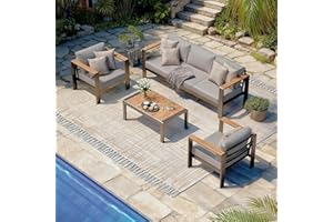 Oasbira Aluminum Outdoor Patio Furniture Set with Coffee Table, 4 Piece Patio Conversation Sets with Washable Thick Cushions, Patio Sectional Furniture Set for Porch, Balcony, Deck, Gray
