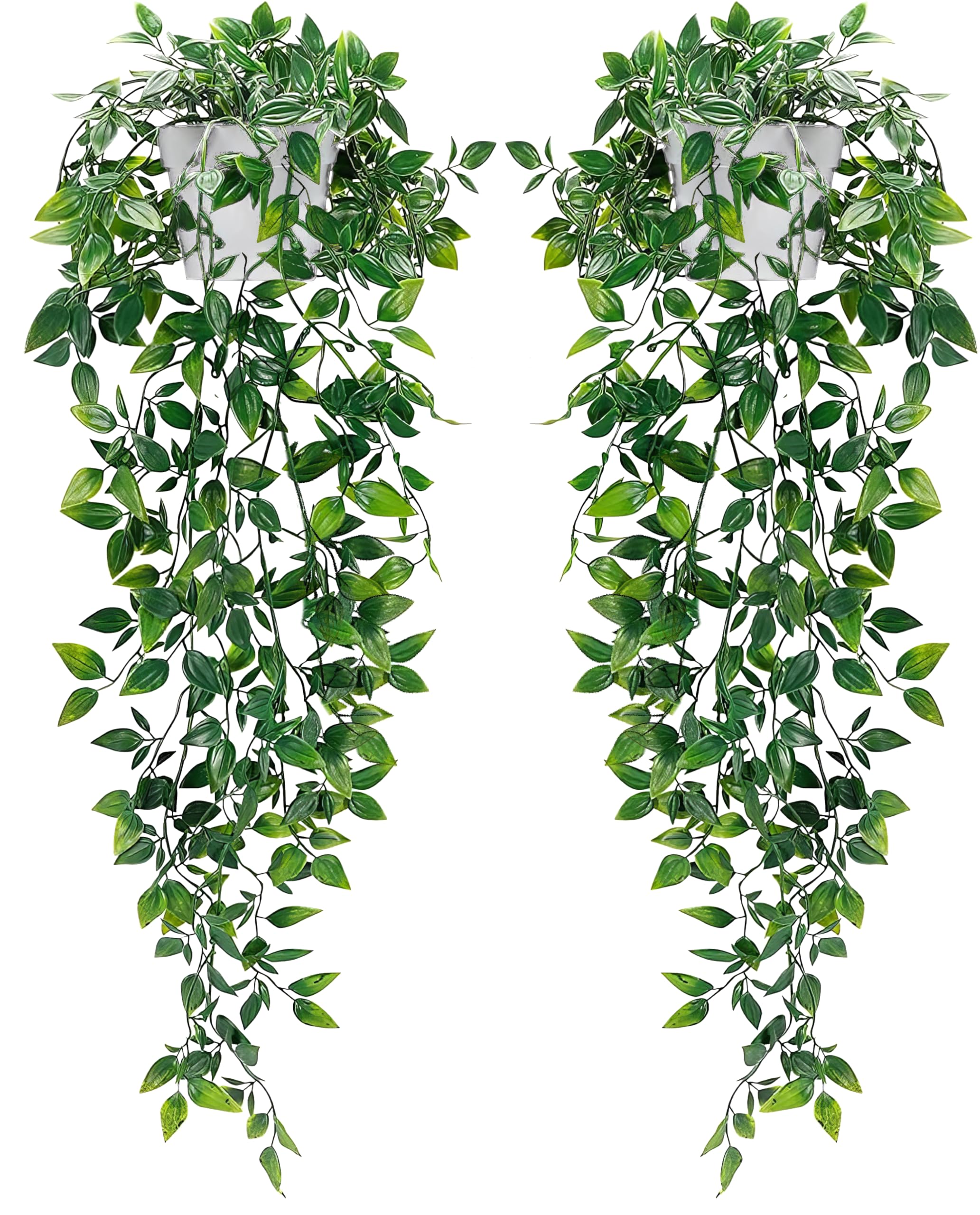 SamArt Artificial Hanging Plants Pack of 2 with White Pots Fake Plant Datura Vines Leaves Potted Decor Home Decoration for Indoor Outdoor Wall Room Patio Office Table Shelf Gifts for Christmas Easter