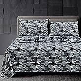 Chezmoi Collection Military Camo 4-Piece Sheet Set - Camouflage Black Gray Printed Microfiber Soft Breathable Deep Pocket Sheets and Pillowcases Set, Full XL Size