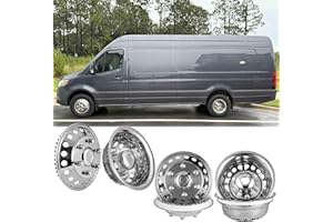Puermto 16" Wheel Simulator fit for 2012-2021 Dodge, Mercedes and Freightliner Sprinter Van, 4pcs Waterproof Protective Snap on Hubcaps 6 Lug 18 Hand Hole Polished Stainless Steel Dually Covers 6K06R