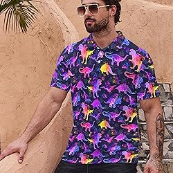 Xdceu Men's Dinosaur Golf Polo Shirt Dinosaur Golf