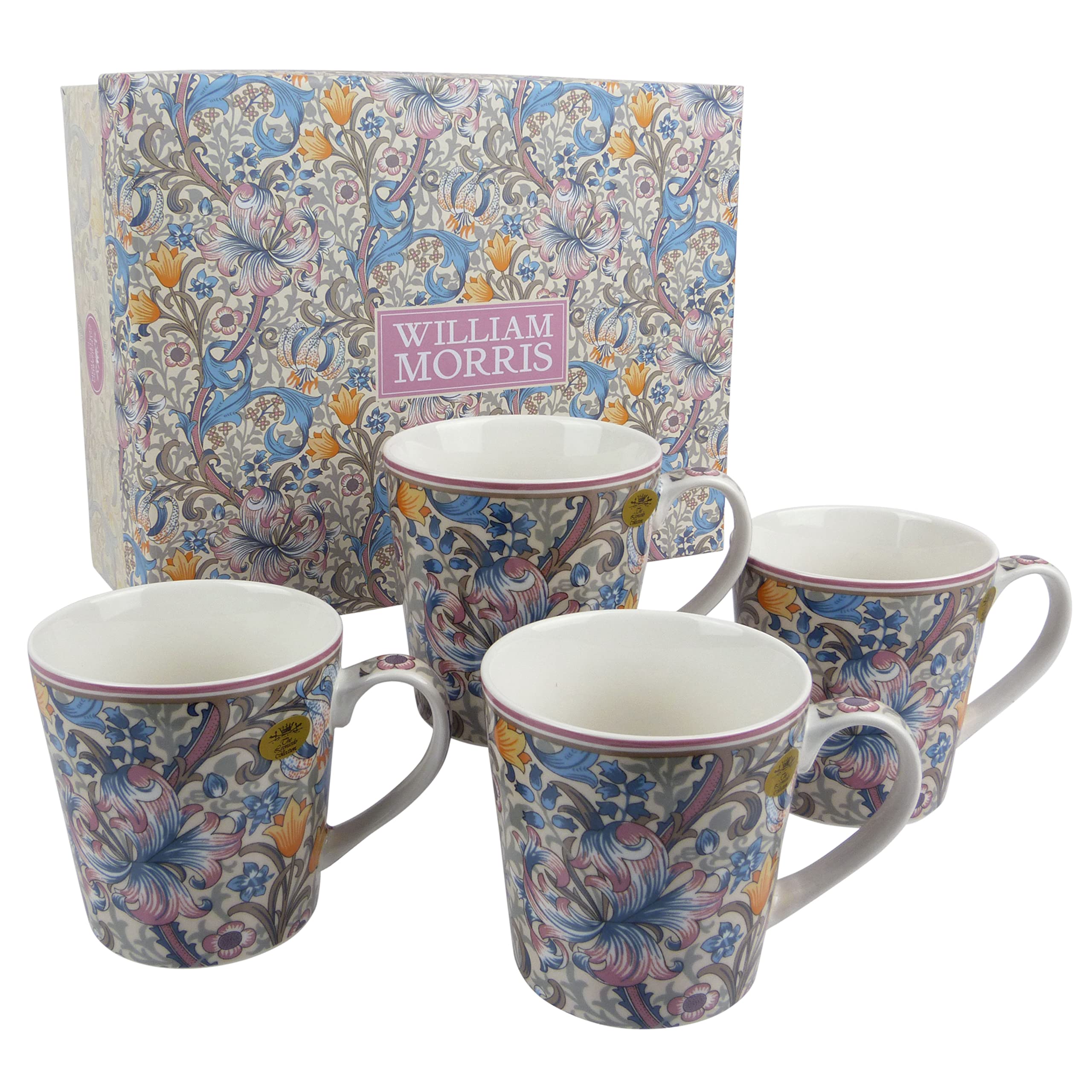 LEONARDO Fine China William Morris Golden Lily 4 Count (Pack of 1) 8 oz Mug Set
