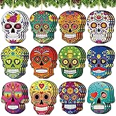 Vercraft 36 Pcs Sugar Skull Ornaments Wooden Day of the Dead Hanging Tag Dia De Los Muertos Wood Sign Mexican Halloween Skeleton Pendent for Christmas Tree Xmas Cinco De Mayo Fiesta Holiday Decoration