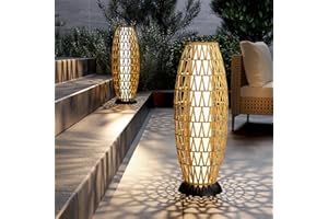 Solar Yard 2-Pack 29" Outdoor Solar-Powered Woven Wicker Boho Lantern Floor Lamp, Decoration for Deck Garden, Pathway, Oslo Natural
