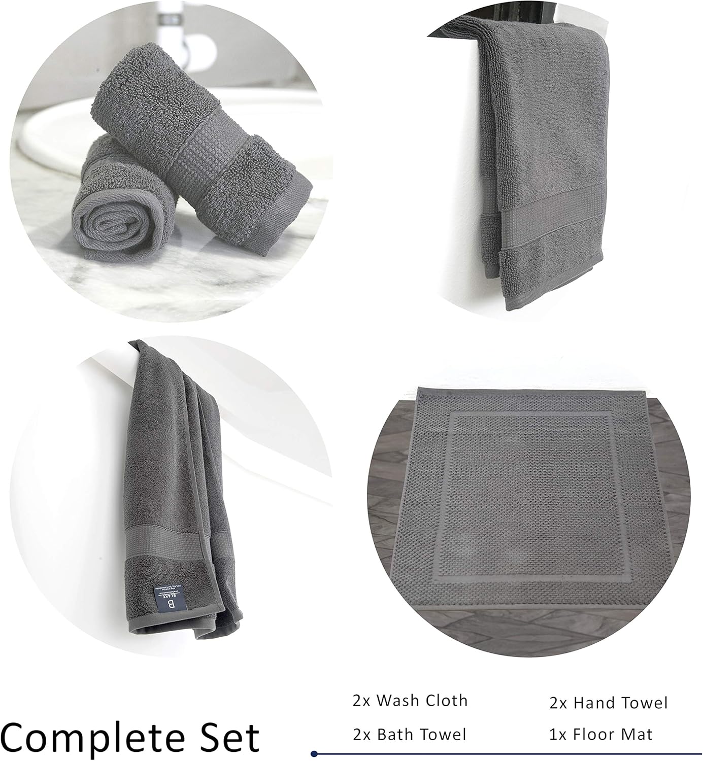 Blake Deluxe 7 Piece Bath Towel and Bath Mat Set - Densely Woven Premium Ultra Soft, High Absorbency Combed Cotton - Luxury Spa Bath Towels - 700 GSM (Light Grey): Home & Kitchen