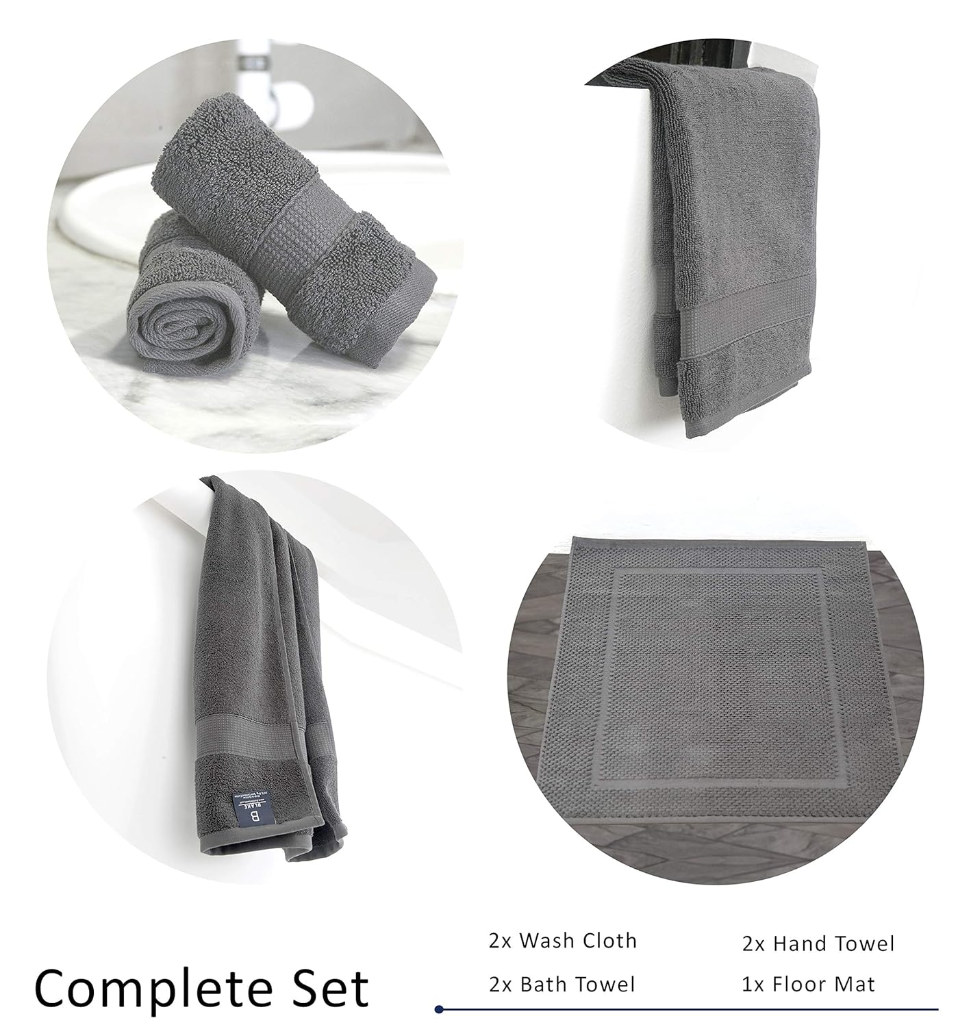 Towels Blake Deluxe 7 Piece Bath Towel and Bath Mat Set 700 GSM Densely