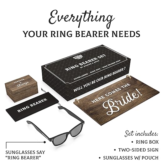 Ring Bearer Gift Box | Includes Two-Sided Sign, Ring Bearer Sunglasses & Wedding Ring Box