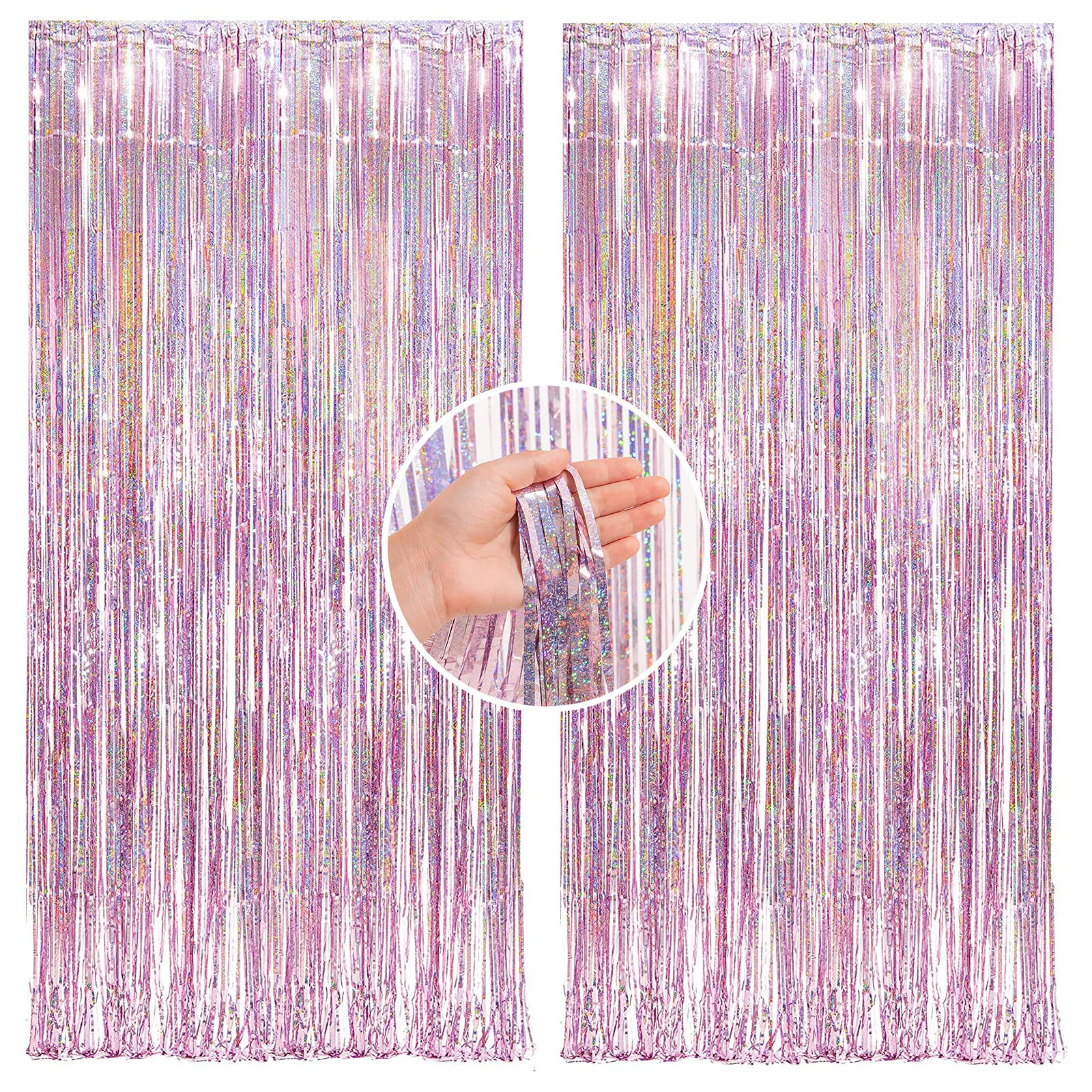 2Pcs 1m*2m Shiny Pink Foil Curtain Door Curtain,Metallic Tinsel CurtainParty Backdrop Curtain.Shimmer Curtains,Fringe Backdrop Hanging Streamer for Halloween Xmas Birthday Wedding Prom Party