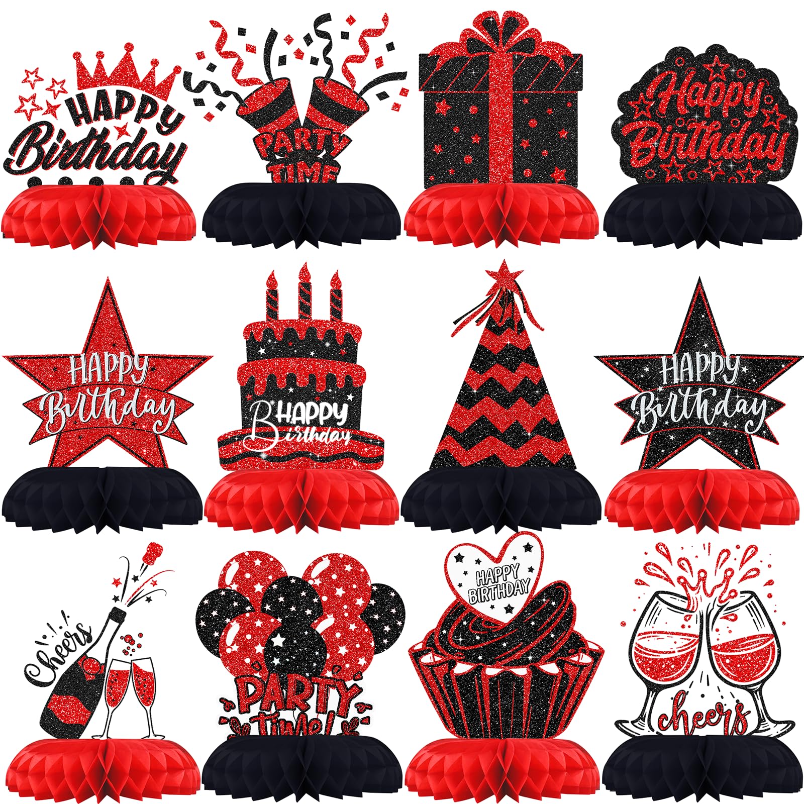 Photo 1 of *****SIMILAR****
Black and Red Birthday Decorations – 12PCS Honeycomb Table Centerpieces for Men Women Adults – Happy Birthday Table Decor Party Supplies