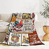 Life is Better with Chickens Blanket Rooster Hen Printed Throw,Warm Soft Plush Lightweight Flannel Blanket,Farmer Lover Couch Bedding 40x50in for Kids/Child