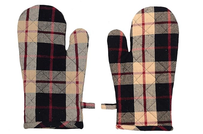 HomeFiber Microwave Black Checked Heat Resistant Gloves(Pack of 2)_Black