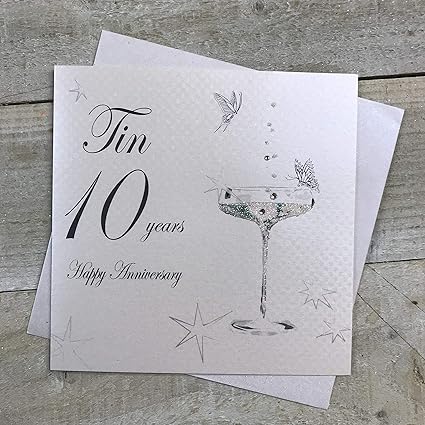 White Cotton Cards Biglietto D Auguri Per 10 Anniversario Di Nozze Fatto A Mano Con Scritta In Lingua Inglese Colore Bianco Amazon It Casa E Cucina