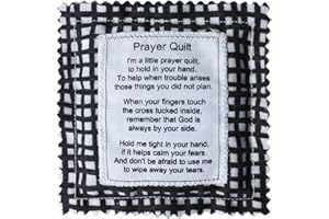 Wisplume Mini Prayer Quilt with Cross Inside Vintage Pocket Scripture Prayer Quilt Squares Sympathy Christian Gifts for Women Pastor Appreciation Father's Day Graduates Gifts (Black)