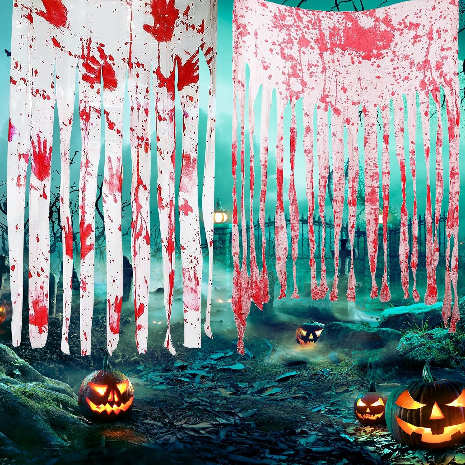 Outdoor Curtains - 2 Pack Halloween Door Curtain Decoration with Bloodstains Halloween Bloody Prints Doorway Curtain Creepy Cloth Haunted House Horror Decoration for Halloween Theme Party (Bloodstains Bloody hands 2pcs)