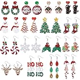 FeuuWamme Christmas Earrings for Women - 16 Pairs Christmas Tree Santa Gingerbread Snowflake Wreath Black Cat Elk Xmas Acrylic Holiday Studs Earrings Green Red Dangle Earring Jewelry Accessories Gifts