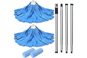 MATTHEW CLEANING PRODUCTS Matthew Microfiber Mop Compatible with Ceda Refill - Commercial Mop Replacement 54" Stainless Steel Handle with 2 Wet Mop Heads w/1 Handle Incl. 2 Pcs Blue Microfiber Cloth